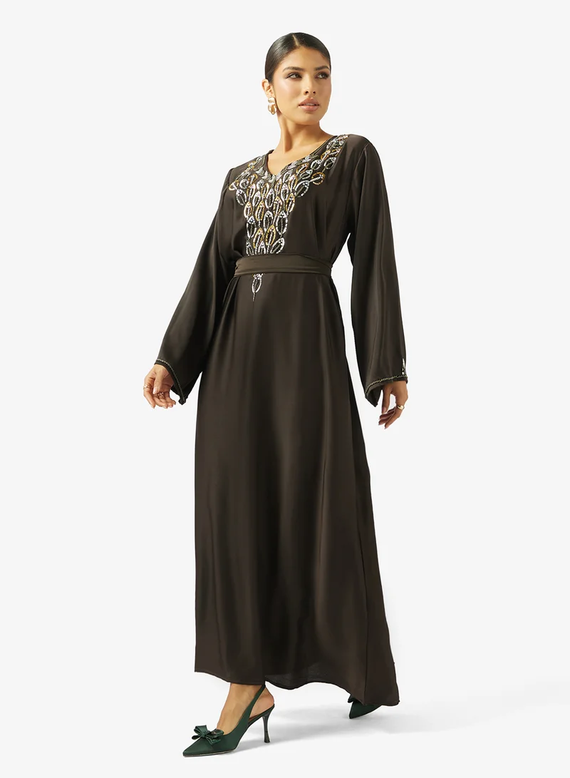 Floral Beaded Embroidery Work At Front Section  Jalabiya